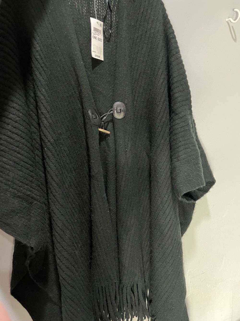 Style & Co. Black Ribbed Open-Front Cardigan Poncho